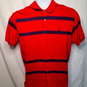 POLO Ralph Lauren Red With Blue Stripes Short Sleeve Men's V Neck Polo